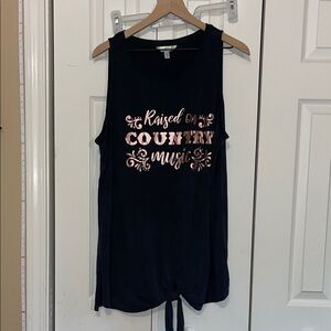 Time and Tru Black Tank Top with Pink Graphic
